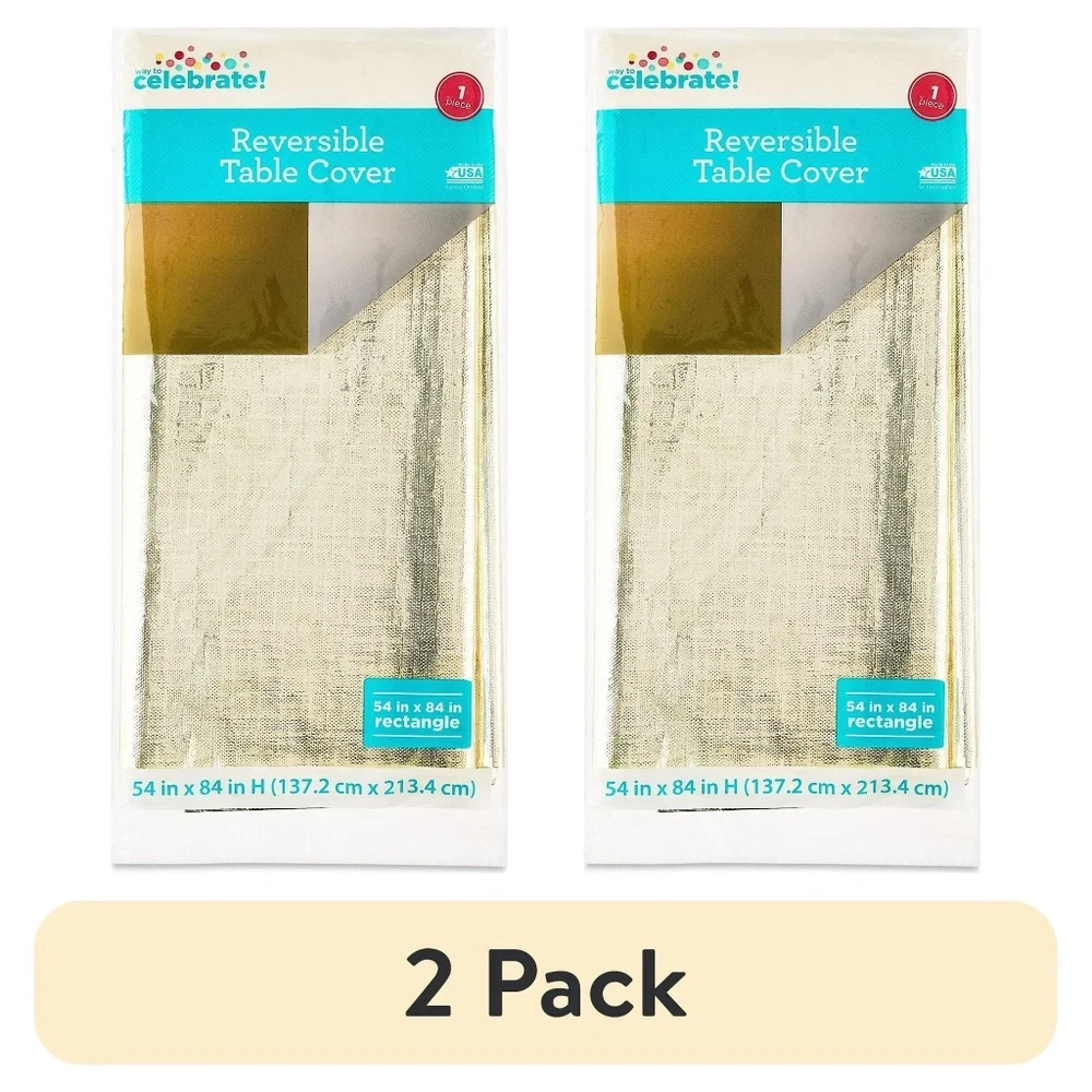 10 NEW Celebrate IT Gold / Silver Foil Reversible Tablecloth cover 54 x 84